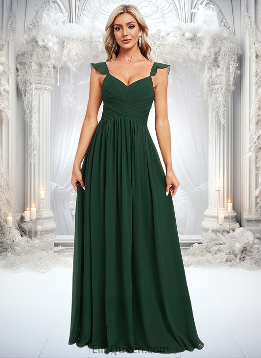 Desirae A-line V-Neck Floor-Length Chiffon Bridesmaid Dress With Ruffle DGP0025811