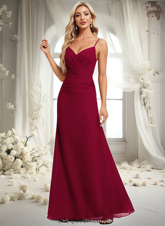 Gwendoline Trumpet/Mermaid V-Neck Floor-Length Chiffon Bridesmaid Dress DGP0025825