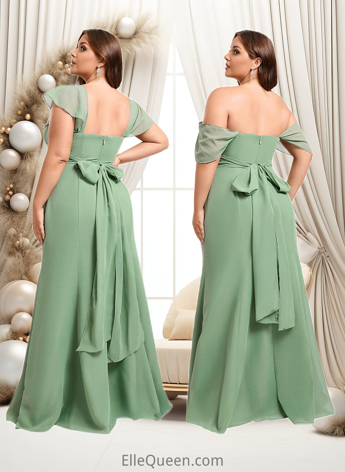 Celeste Trumpet/Mermaid Off the Shoulder V-Neck Floor-Length Chiffon Bridesmaid Dress DGP0025810