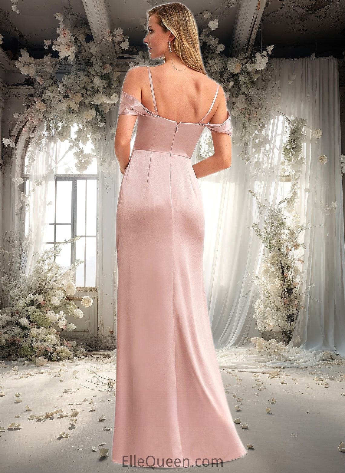 Christina A-line Cold Shoulder Floor-Length Stretch Satin Bridesmaid Dress DGP0025747