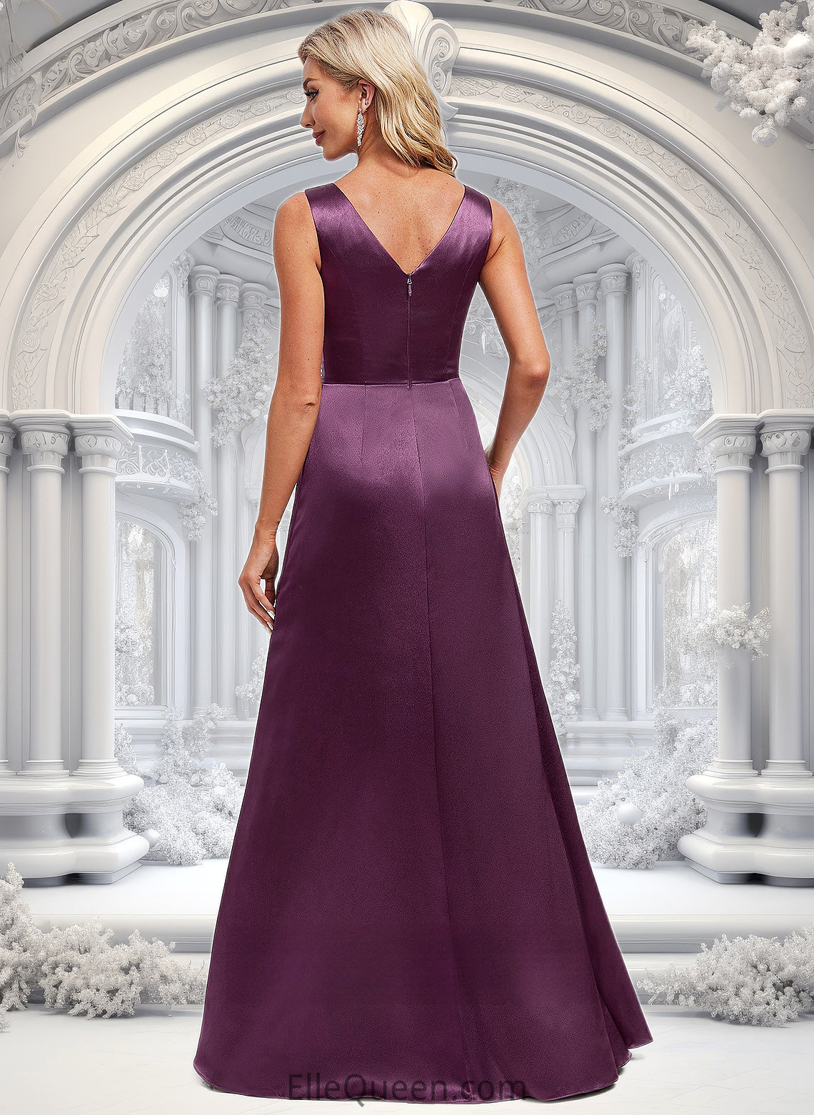 Trudie A-line Scoop Floor-Length Stretch Satin Bridesmaid Dress DGP0025829