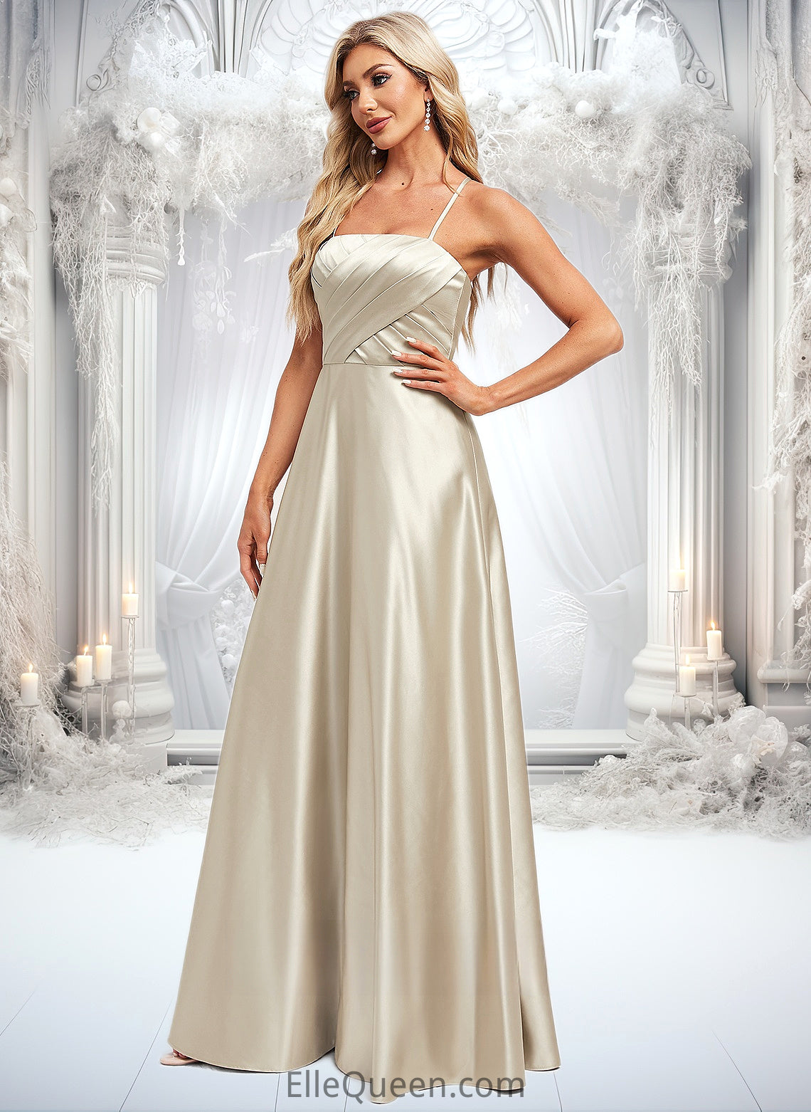 Sienna A-line Square Floor-Length Satin Bridesmaid Dress DGP0025789