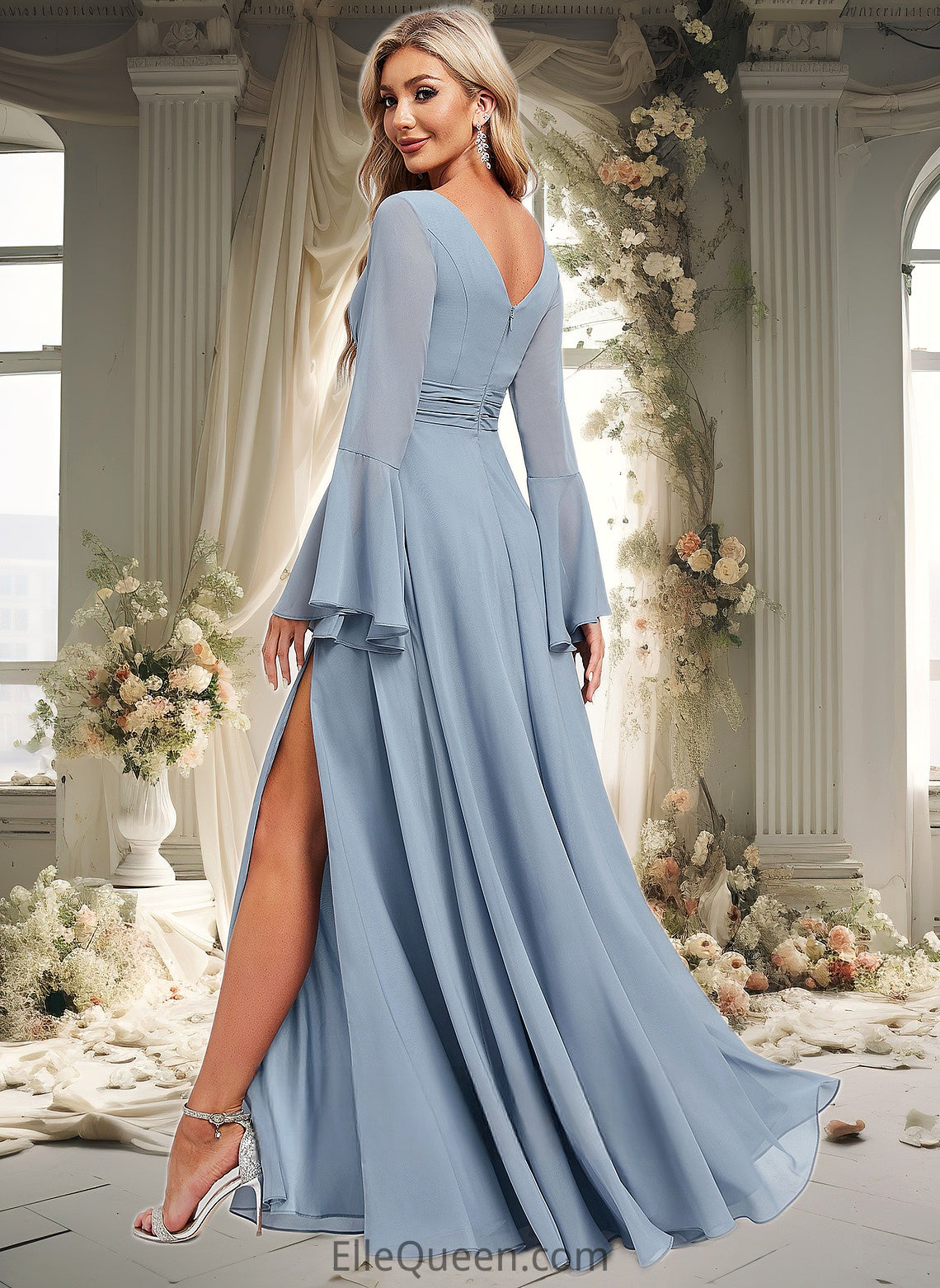 Cadence A-line V-Neck Floor-Length Chiffon Bridesmaid Dress DGP0025798