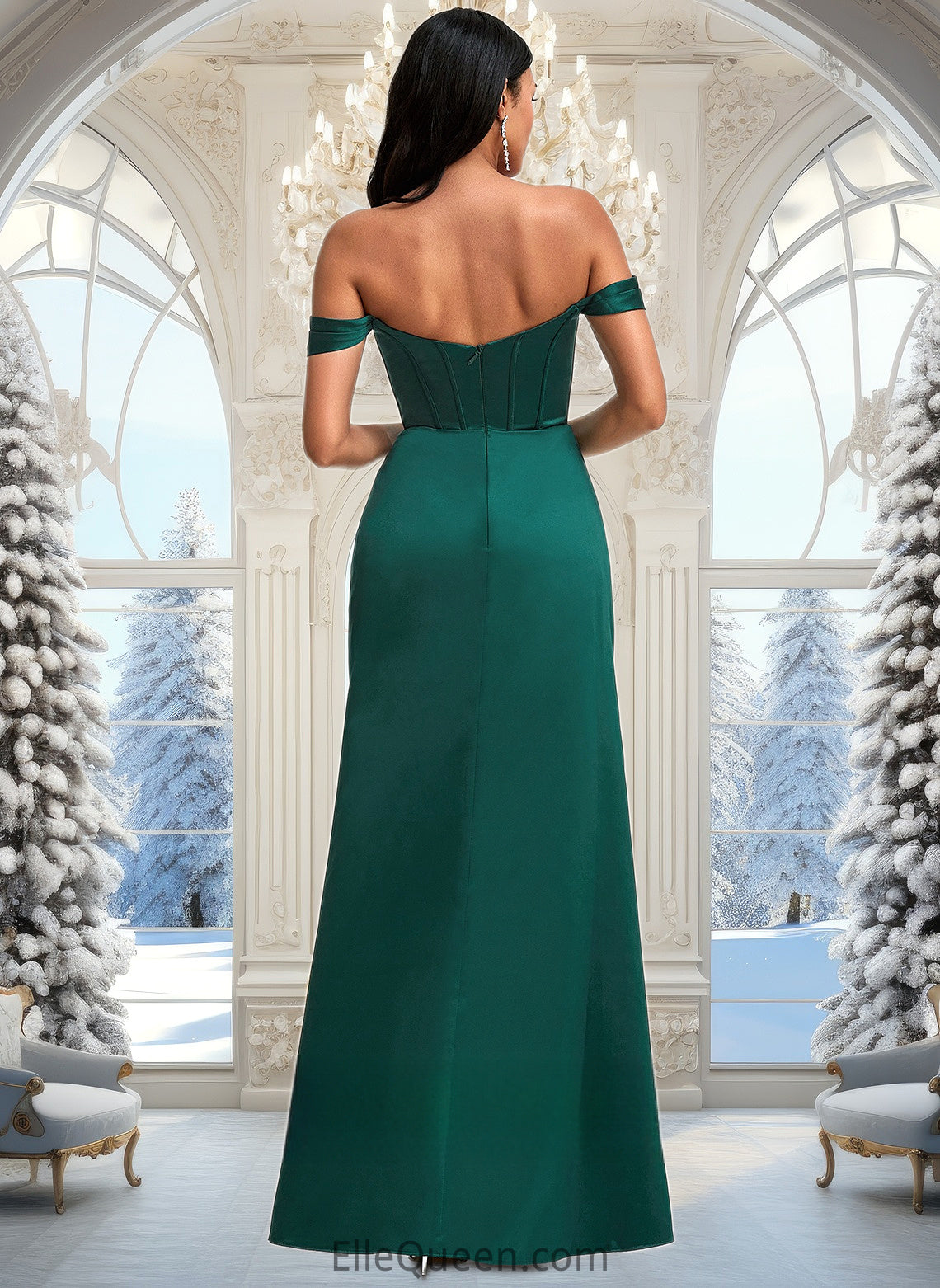 Holly A-line Off the Shoulder Floor-Length Satin Bridesmaid Dress DGP0025743