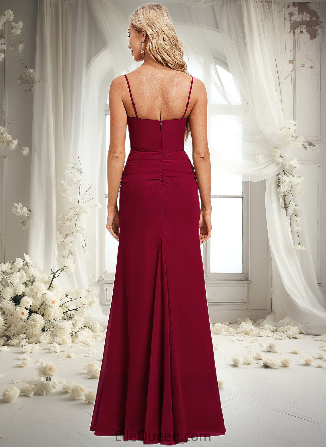 Gwendoline Trumpet/Mermaid V-Neck Floor-Length Chiffon Bridesmaid Dress DGP0025825