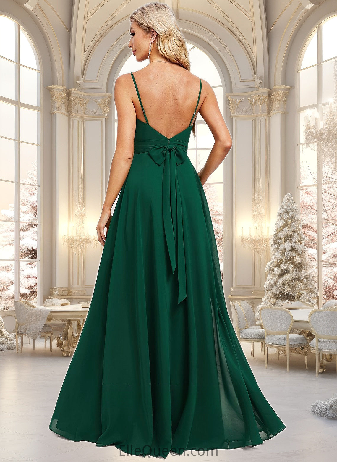 Leah A-line V-Neck Floor-Length Chiffon Bridesmaid Dress DGP0025813