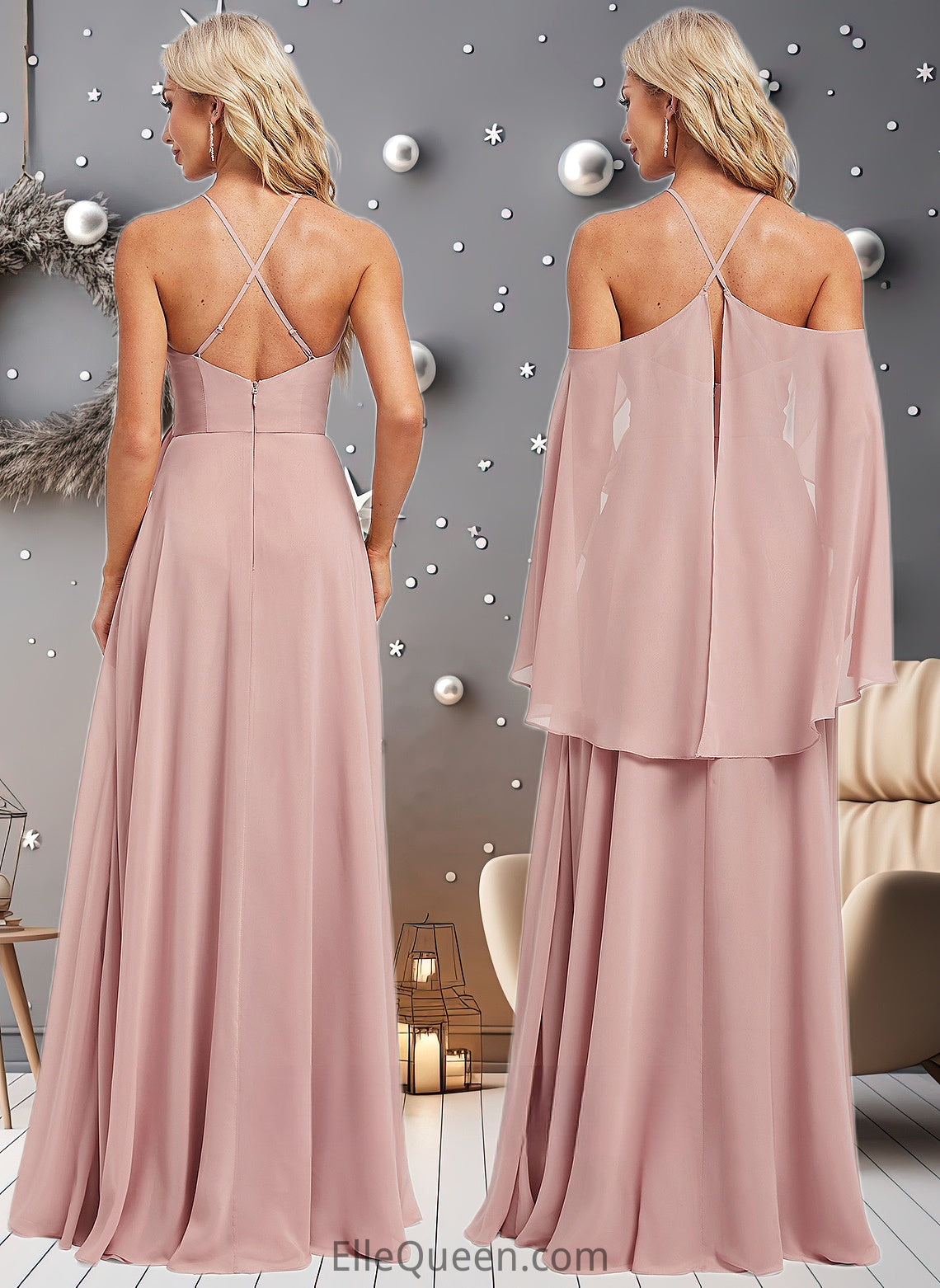 Justine A-line Halter Floor-Length Chiffon Bridesmaid Dress DGP0025821