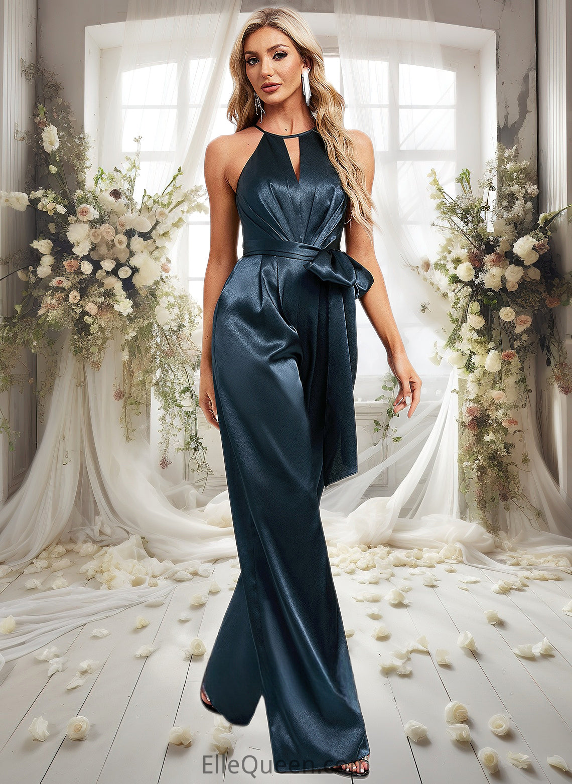 Mariana Jumpsuit/Pantsuit Halter Floor-Length Stretch Satin Bridesmaid Dress DGP0025805