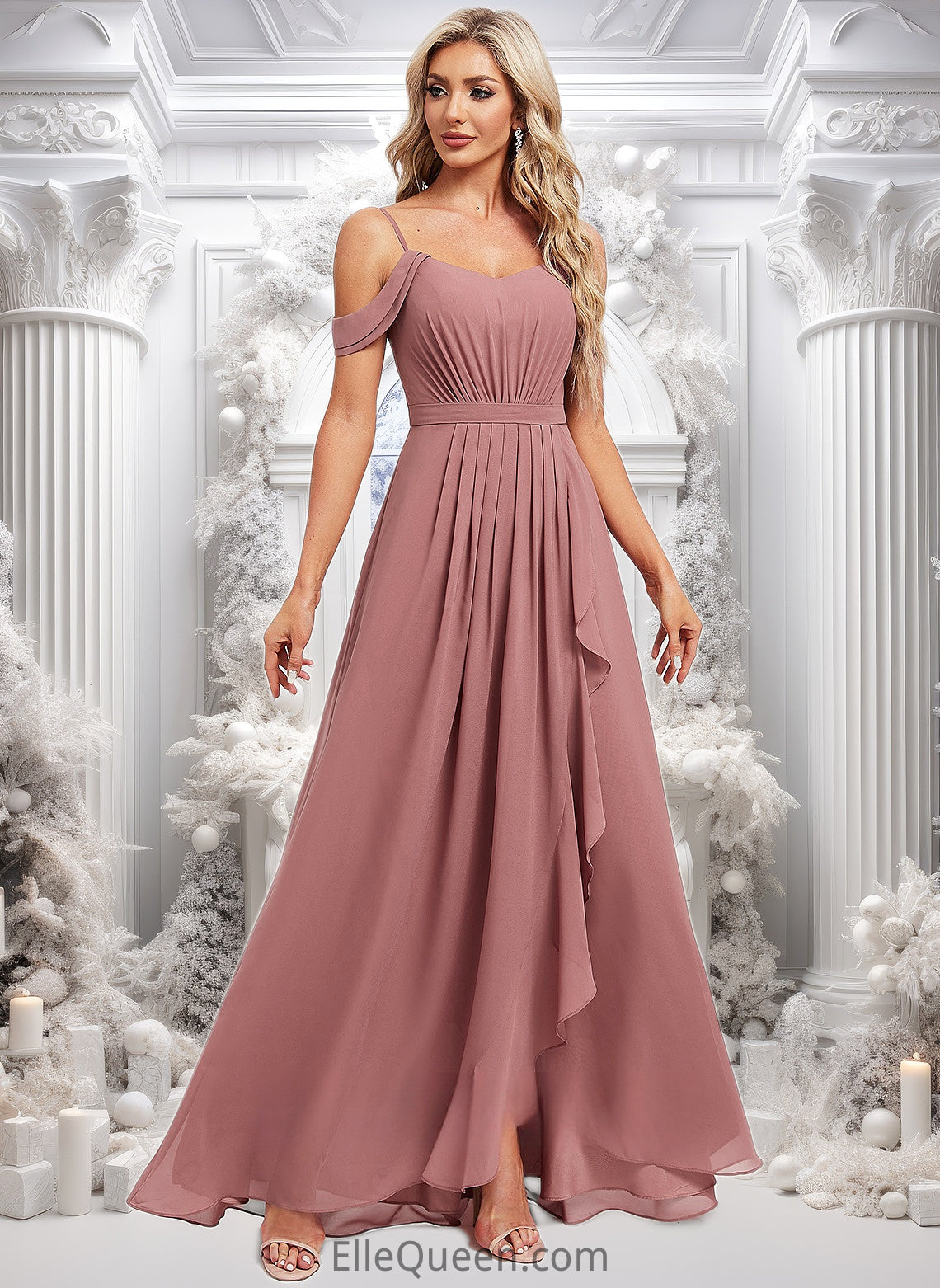 Jo A-line Cold Shoulder Asymmetrical Chiffon Bridesmaid Dress DGP0025823