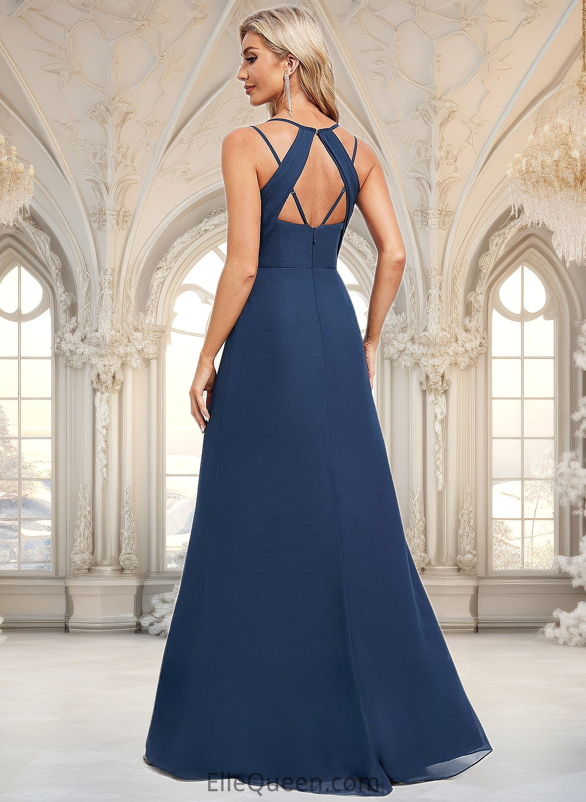 Jo A-line V-Neck Floor-Length Chiffon Bridesmaid Dress DGP0025803