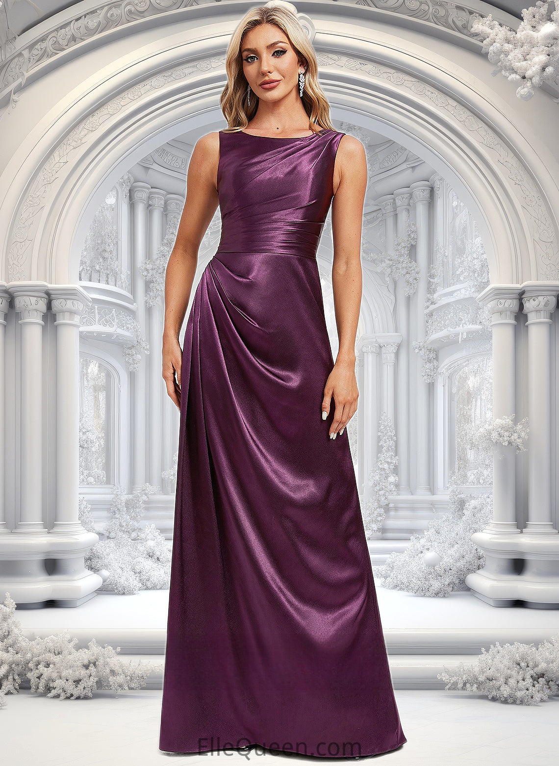 Trudie A-line Scoop Floor-Length Stretch Satin Bridesmaid Dress DGP0025829