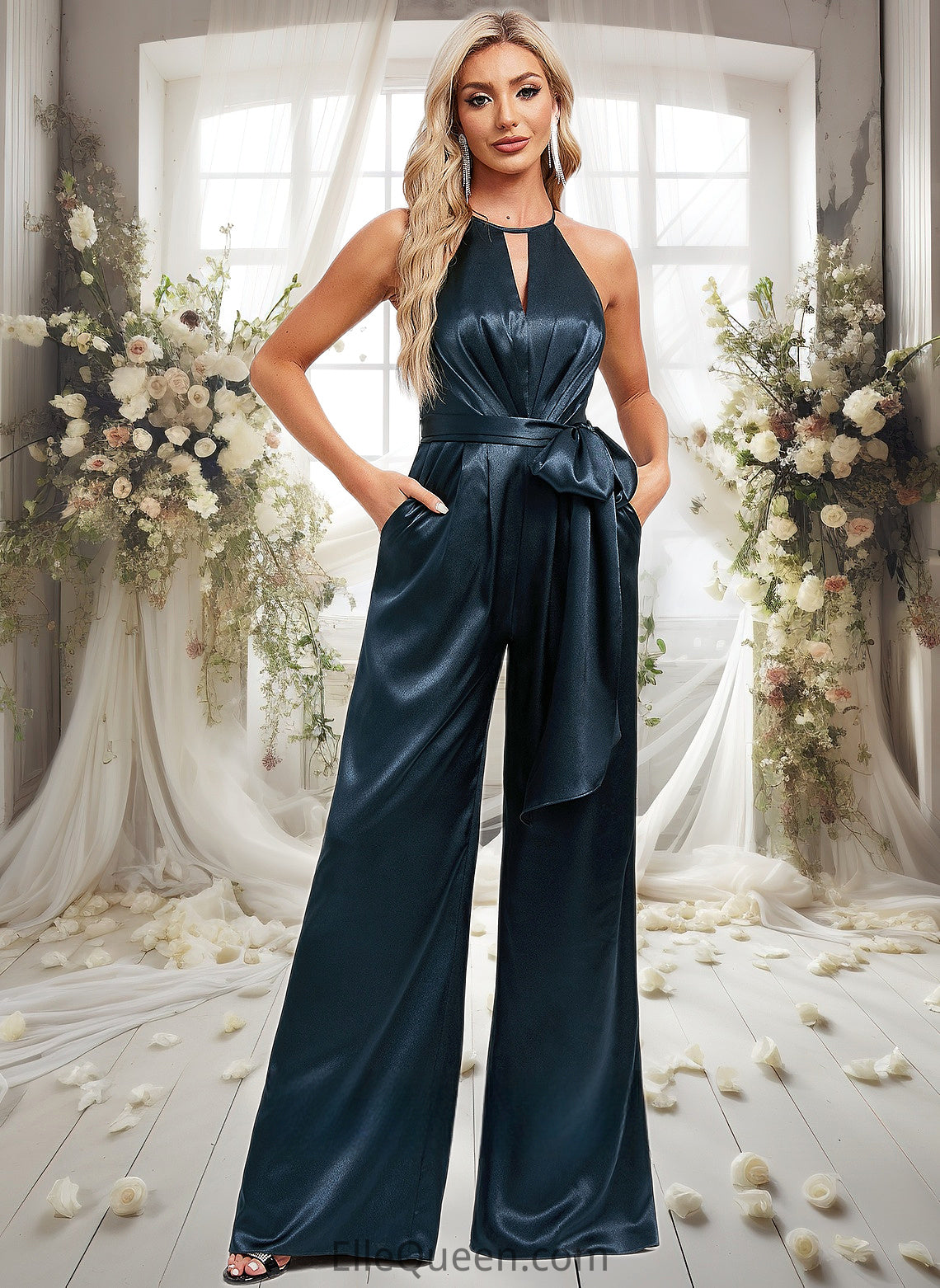 Mariana Jumpsuit/Pantsuit Halter Floor-Length Stretch Satin Bridesmaid Dress DGP0025805