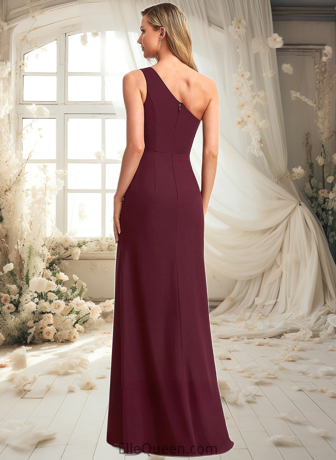 Rebecca A-line One Shoulder Floor-Length Chiffon Bridesmaid Dress DGP0025756