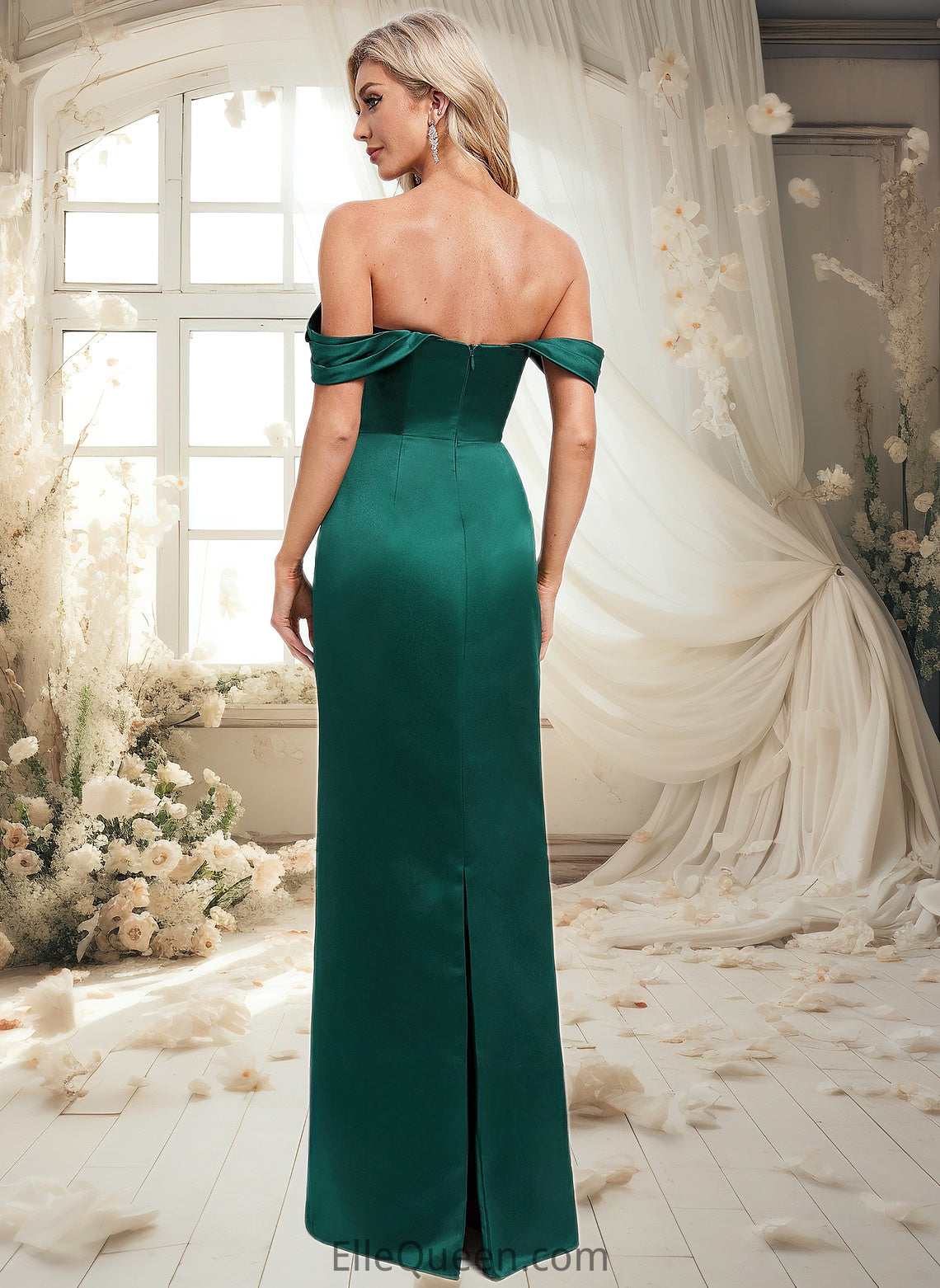 Adrienne Sheath/Column Off the Shoulder Floor-Length Satin Bridesmaid Dress DGP0025815