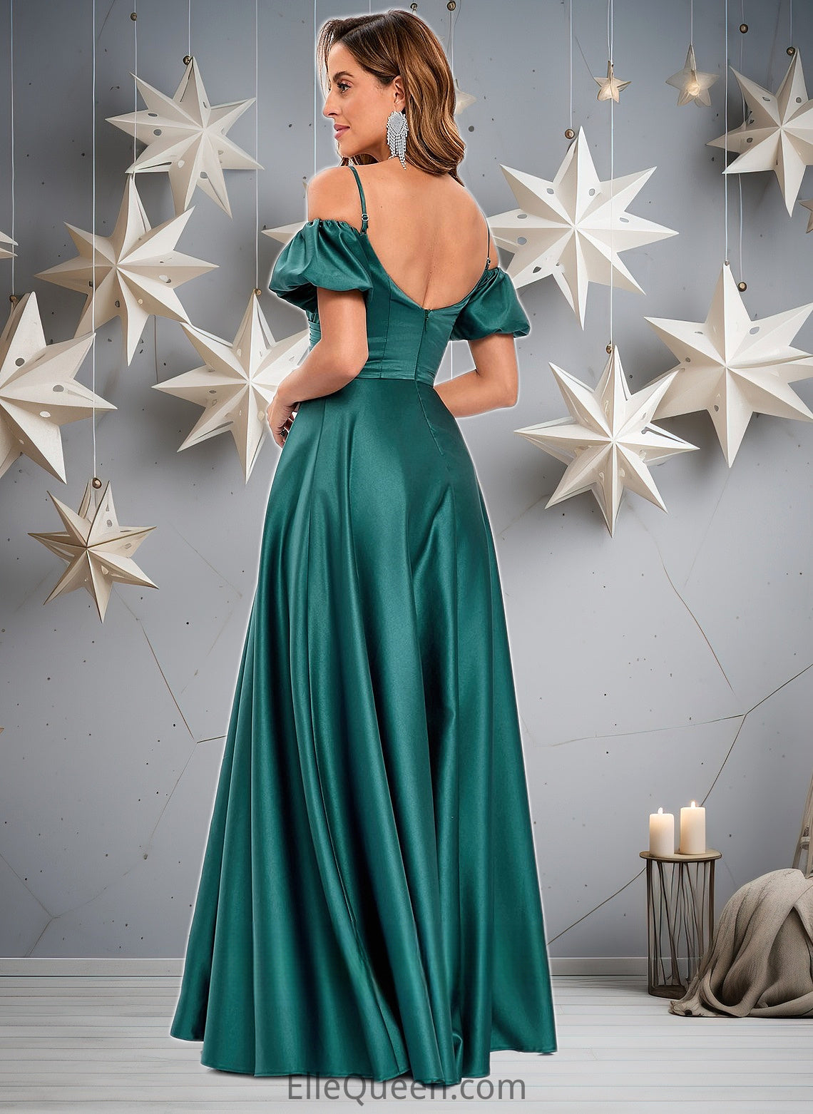 Beryl A-line Off the Shoulder Sweetheart Floor-Length Satin Prom Dresses DGP0025852