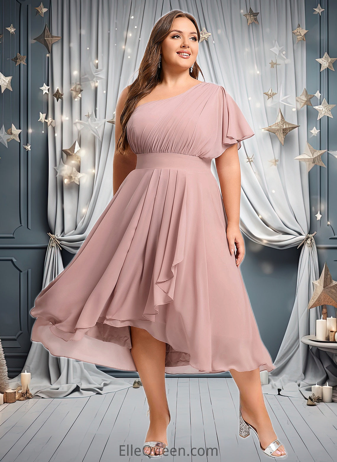 Laurel A-line One Shoulder Asymmetrical Chiffon Bridesmaid Dress With Ruffle DGP0025819