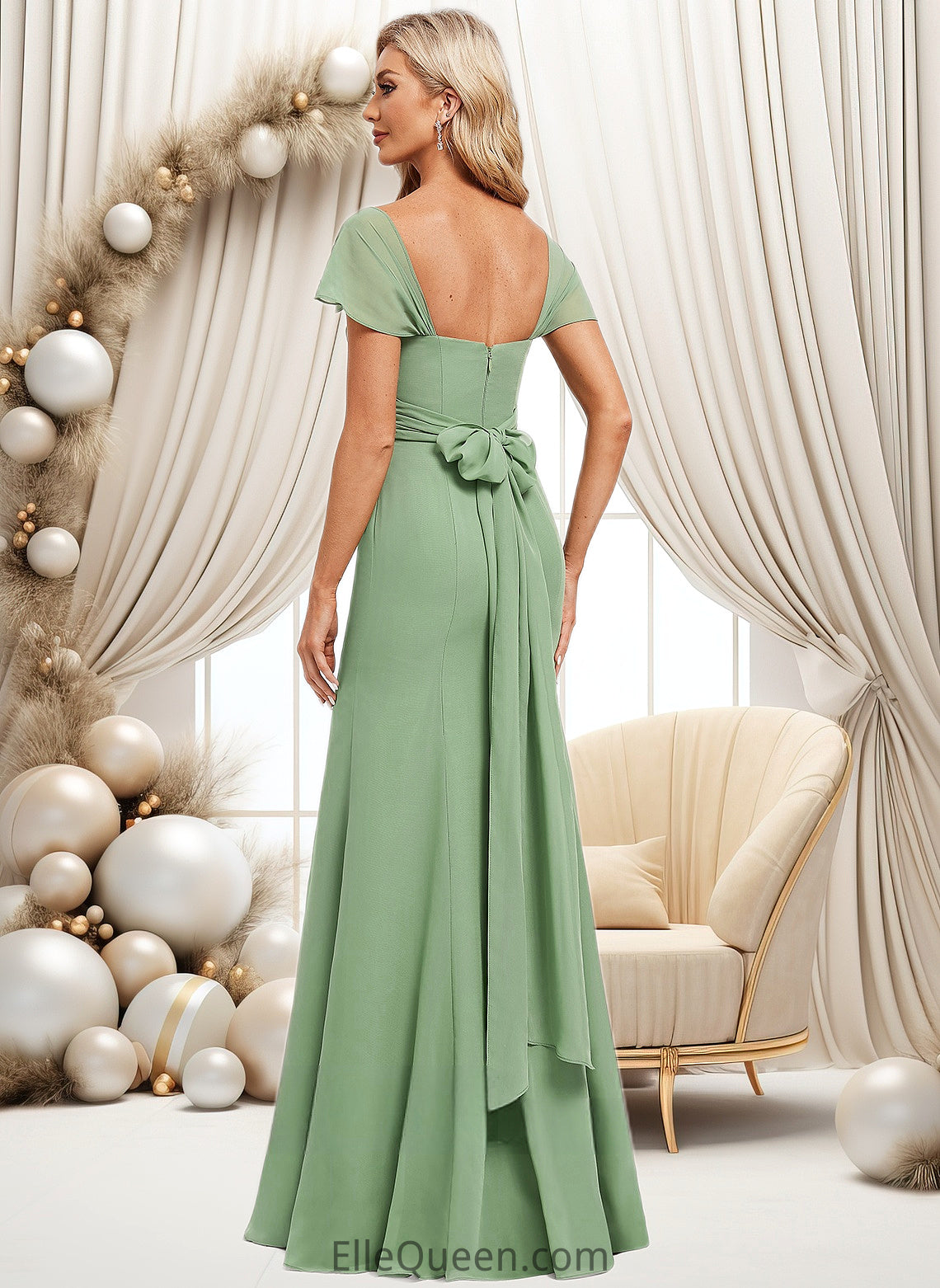 Celeste Trumpet/Mermaid Off the Shoulder V-Neck Floor-Length Chiffon Bridesmaid Dress DGP0025810