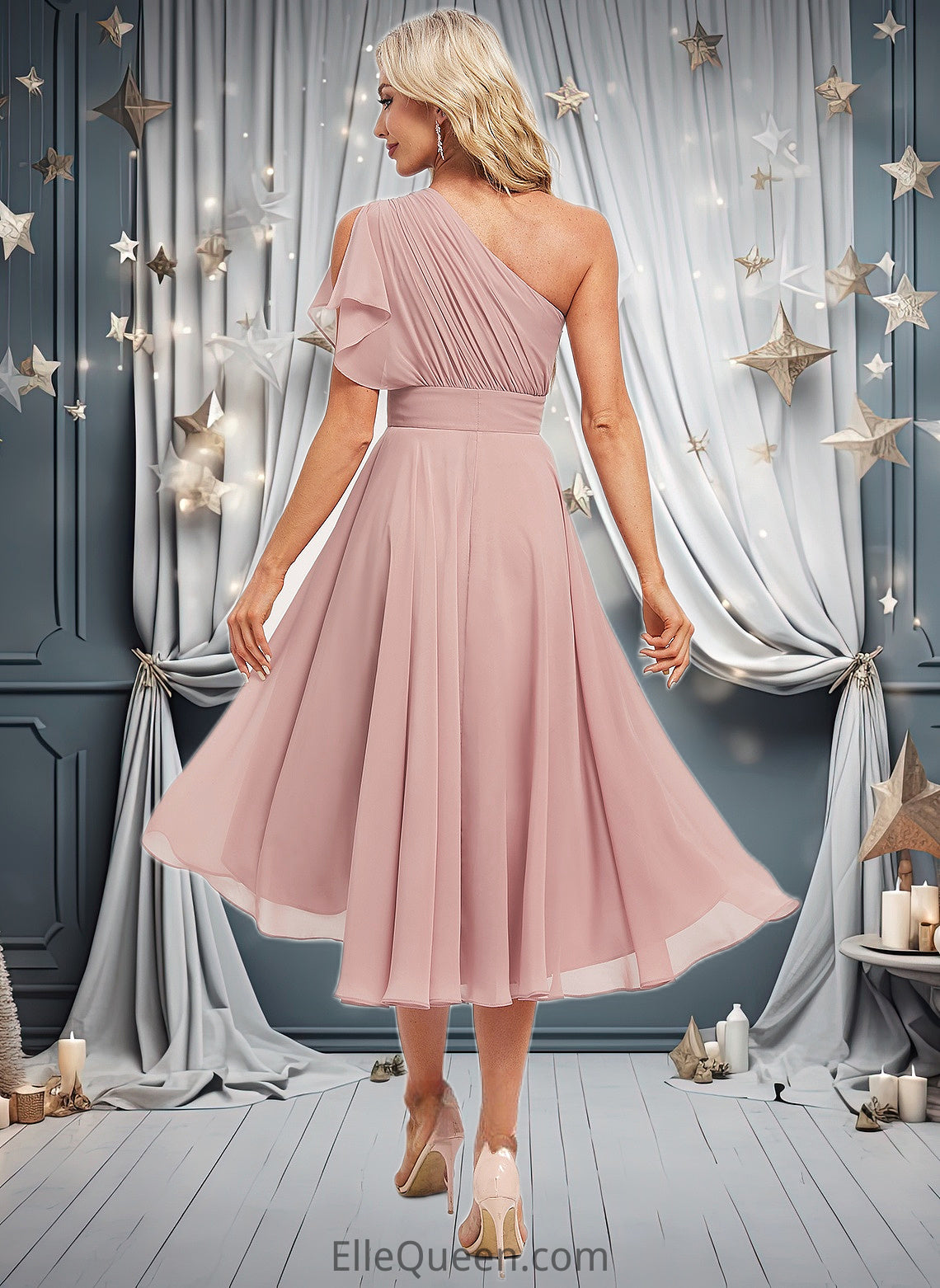 Laurel A-line One Shoulder Asymmetrical Chiffon Bridesmaid Dress With Ruffle DGP0025819