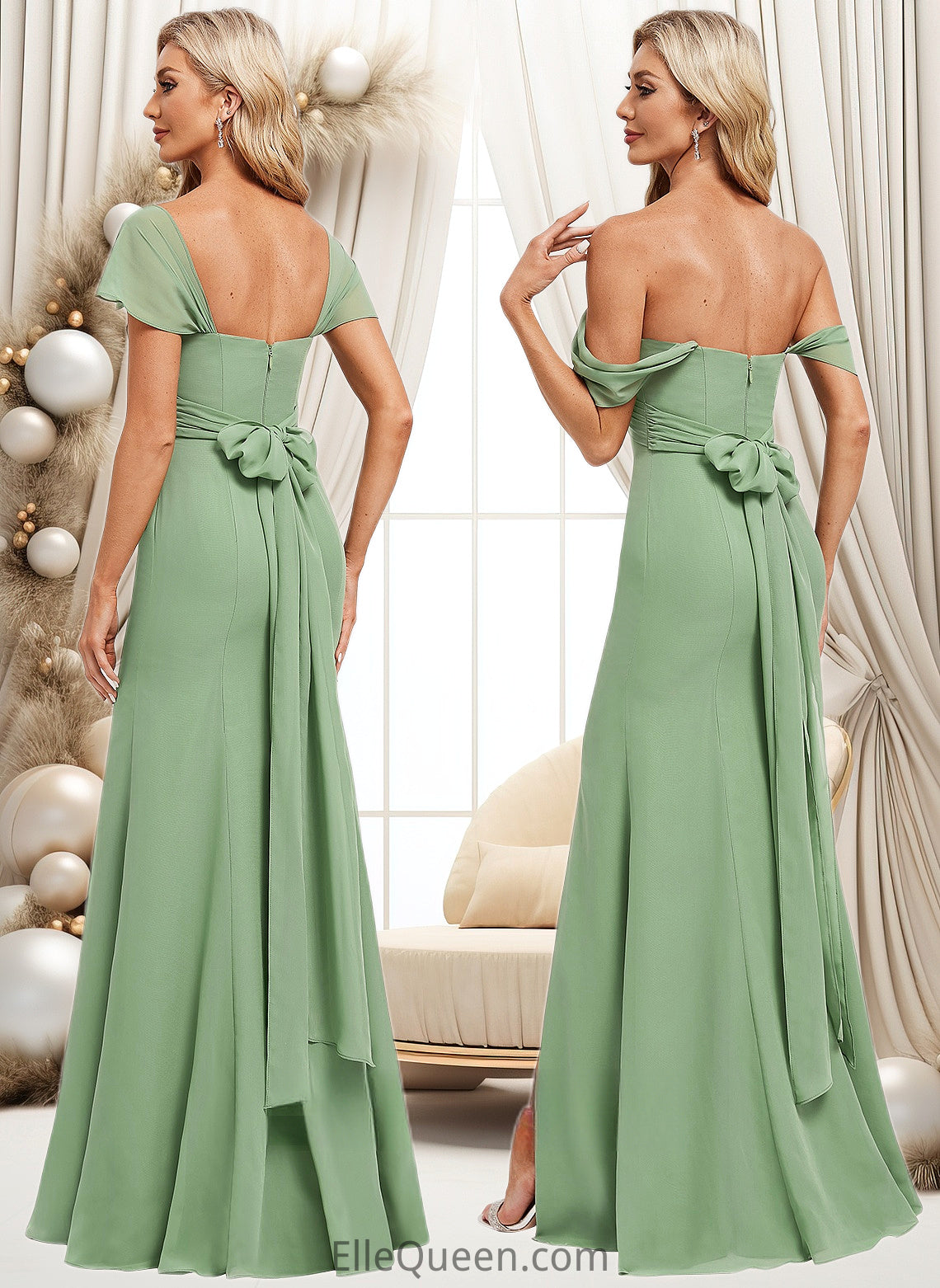 Celeste Trumpet/Mermaid Off the Shoulder V-Neck Floor-Length Chiffon Bridesmaid Dress DGP0025810