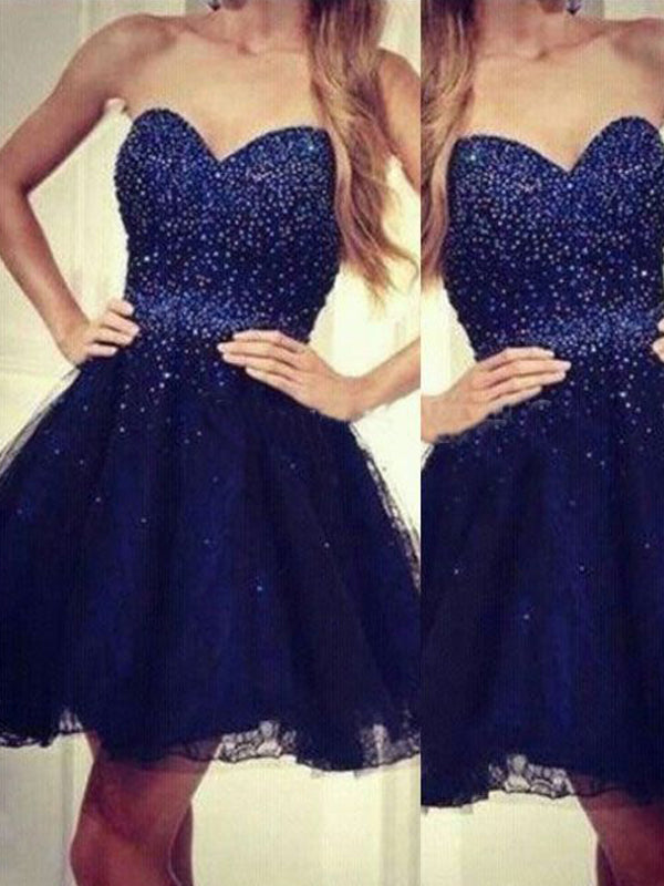 Iris Lace Homecoming Dresses 2024 A-Line Sweetheart Strapless Sleeveless Beading Short/Mini