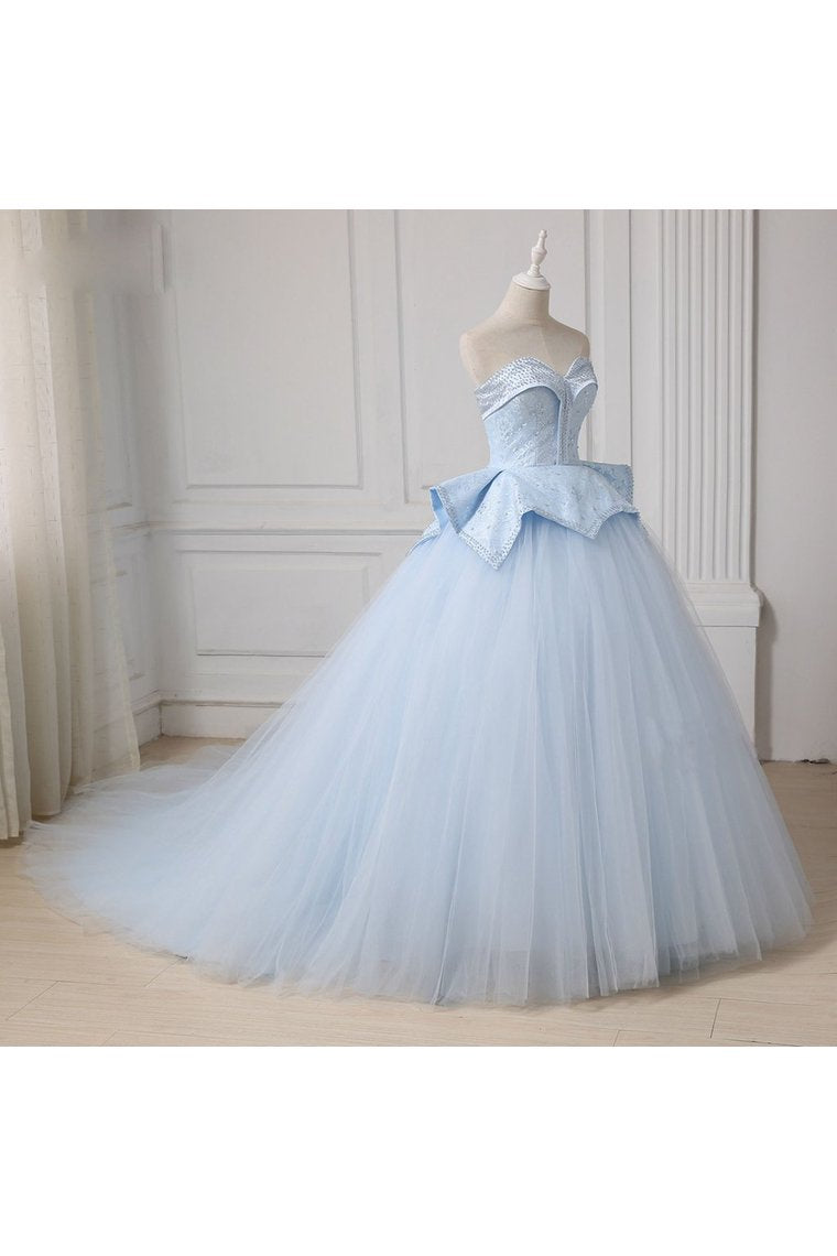 Sweetheart Ball Gown Beading Tulle Prom Dress Court Train Quinceanera SJSP5FLTMDC