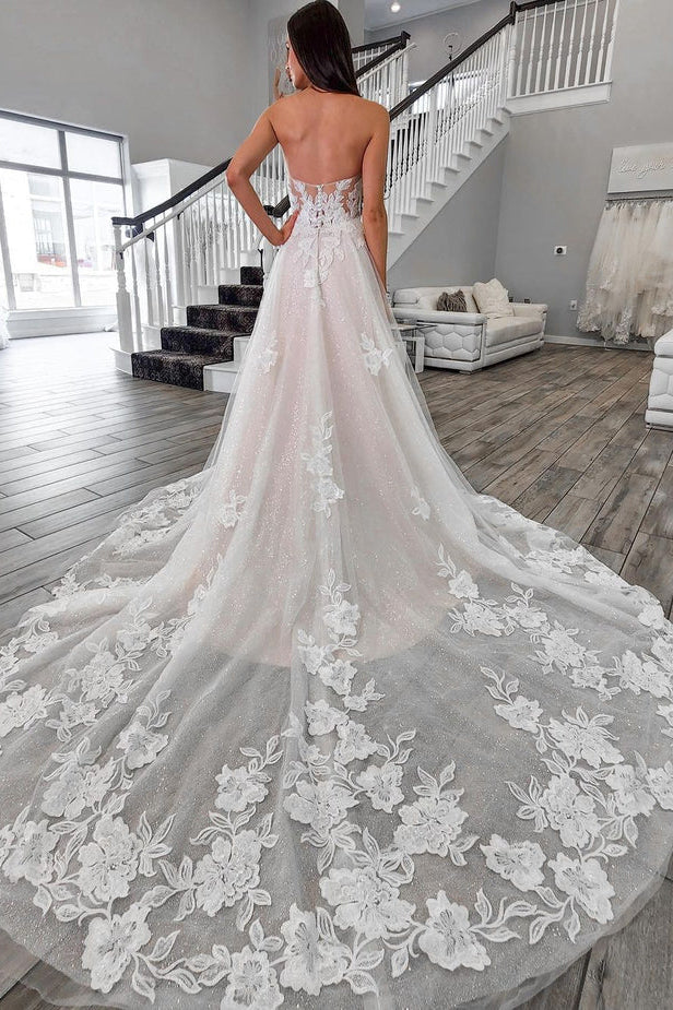 Charming Mermaid Sweetheart Sparkly Tulle Wedding Dresses with Lace