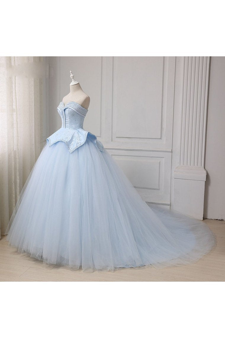 Sweetheart Ball Gown Beading Tulle Prom Dress Court Train Quinceanera SJSP5FLTMDC