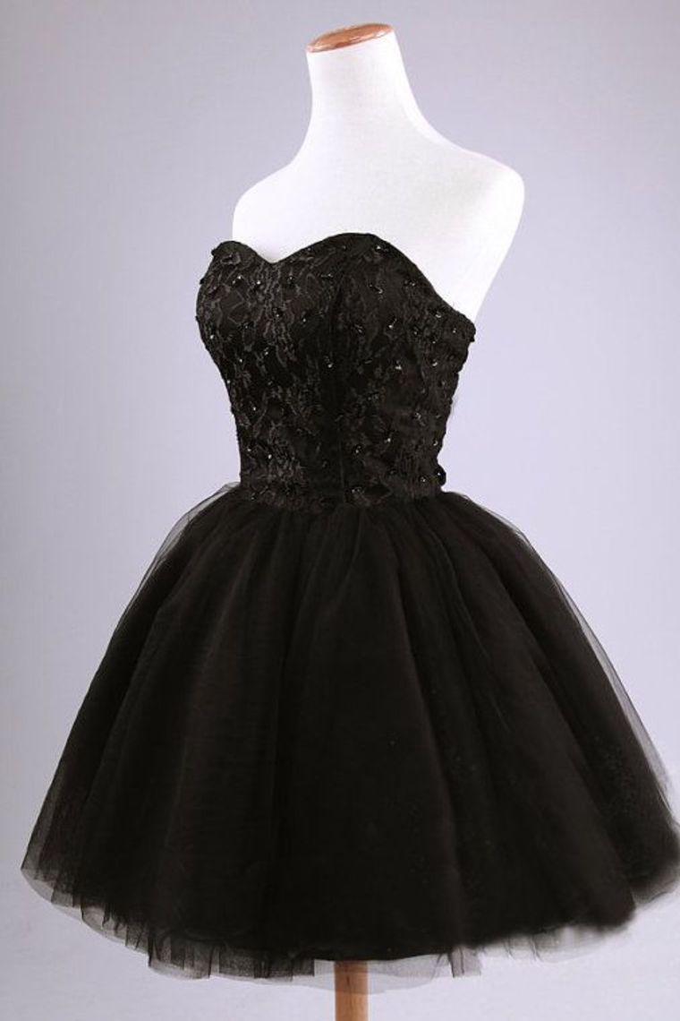 2024 Black Homecoming Dresses Ball Gown Sweetheart Short/Mini With Appliques Lace Up