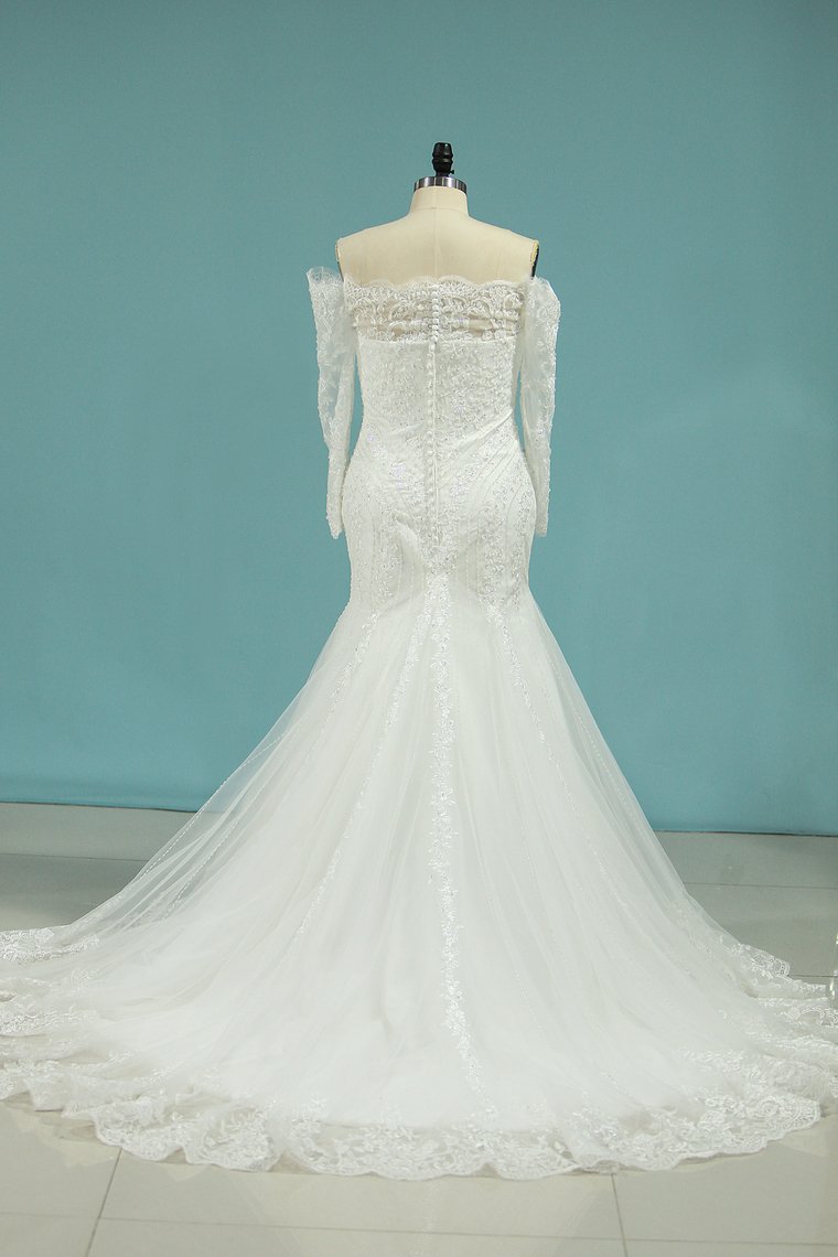 2024 Wedding Dresses Mermaid  Strapless Chapel Train With Applique Zipper Back