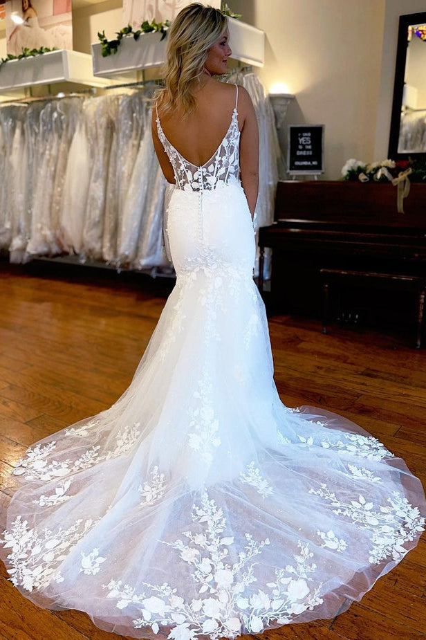 Elegant Mermaid Sweetheart Neck Lace Wedding Dresses