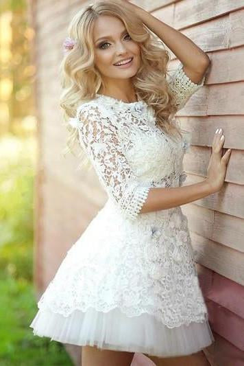 Popular Half Sleeve Lace See Through Cute Homecoming Short Prom Dress JS86