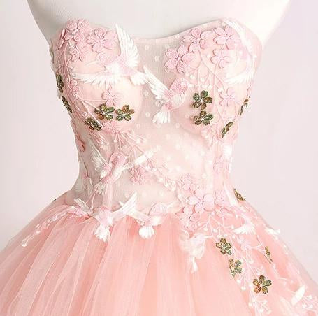 Princess Ball Gown Pink 3D Lace Multi-layered Prom Dresses, Tulle Quinceanera Dresses SJS15292