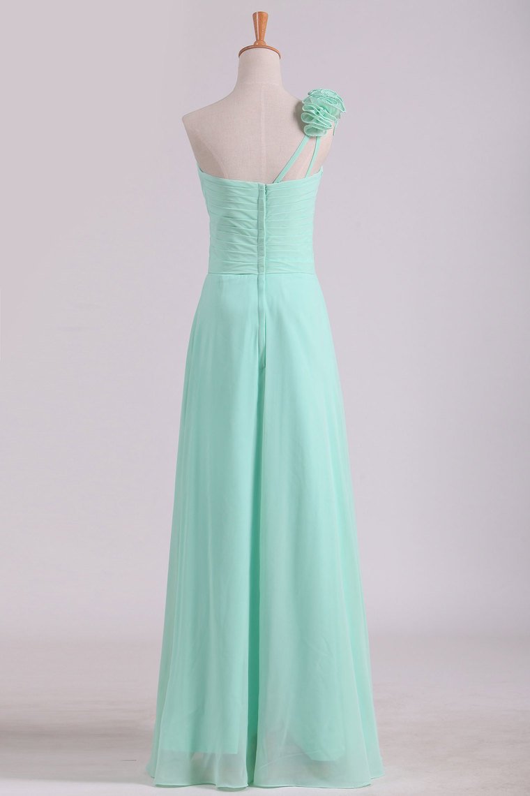 2024 A Line One Shoulder With Handmade Flowers Chiffon Bridesmaid Dress