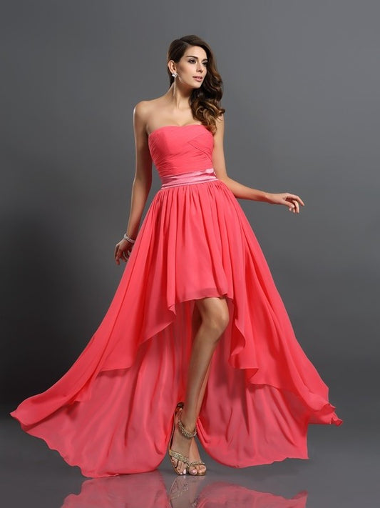 Sleeveless A-Line/Princess High Sweetheart Low Chiffon Bridesmaid Dresses