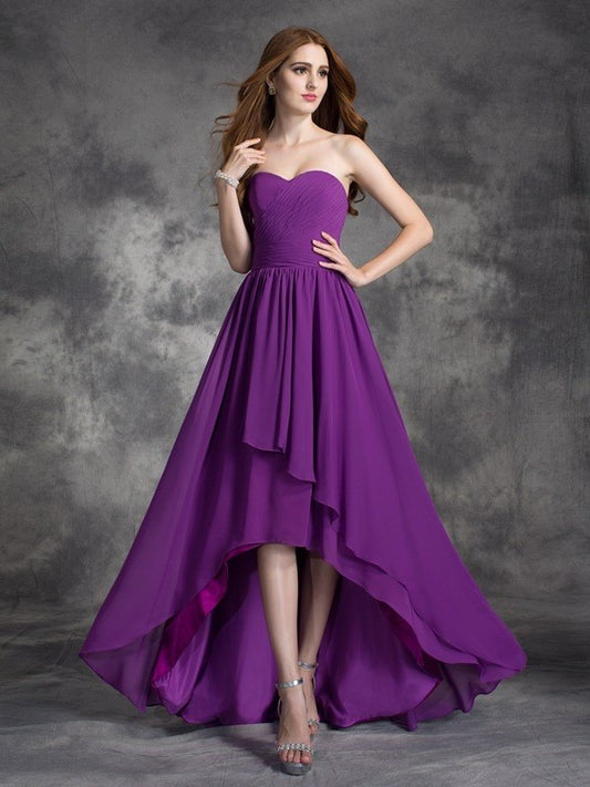 High Ruffles Sweetheart Sleeveless Low A-line/Princess Chiffon Bridesmaid Dresses