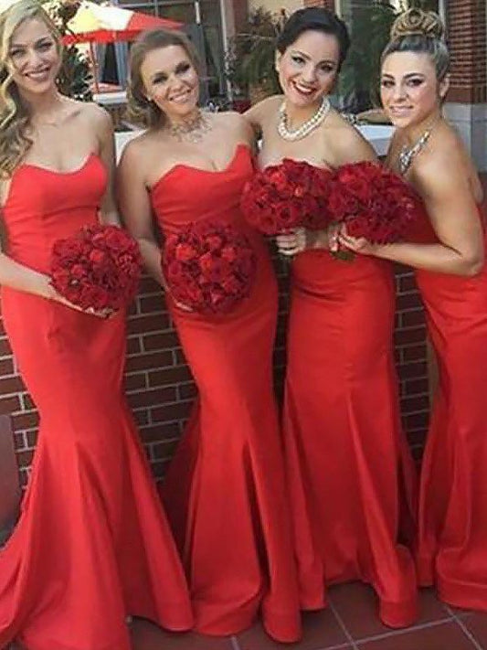 Sweetheart Floor-Length Trumpet/Mermaid Sleeveless Satin Bridesmaid Dresses