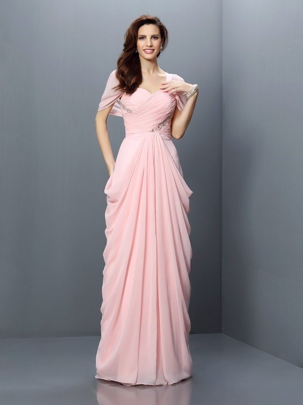 Long A-Line/Princess Pleats Sleeves Short Sweetheart Chiffon Bridesmaid Dresses