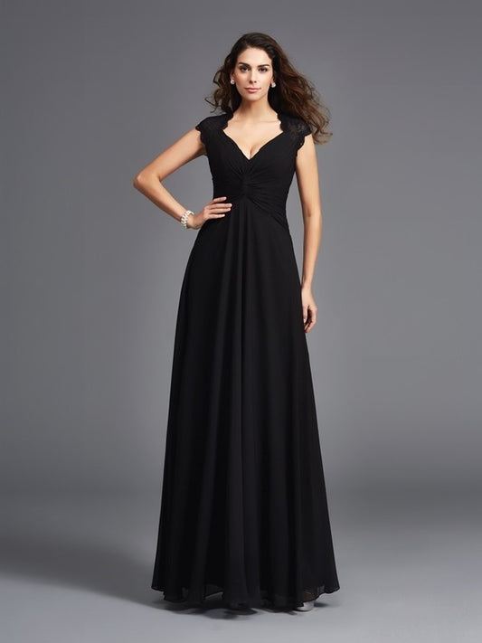 Long V-neck A-Line/Princess Sleeveless Chiffon Bridesmaid dresses