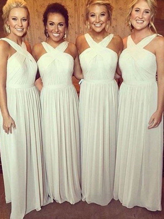 Halter A-Line/Princess Floor-Length Sleeveless Chiffon Bridesmaid Dresses