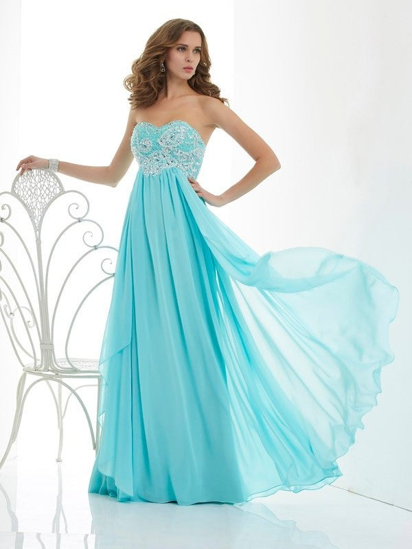 A-Line/Princess Sleeveless Sweetheart Beading Long Chiffon Dresses