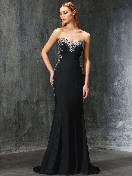 Spandex Sheath/Column Sweetheart Sleeveless Sequin Sweep/Brush Train Dresses