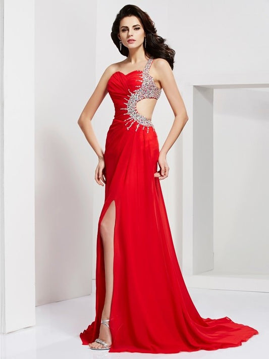 Sleeveless Trumpet/Mermaid Pleats Sweetheart Beading Long Chiffon Dresses