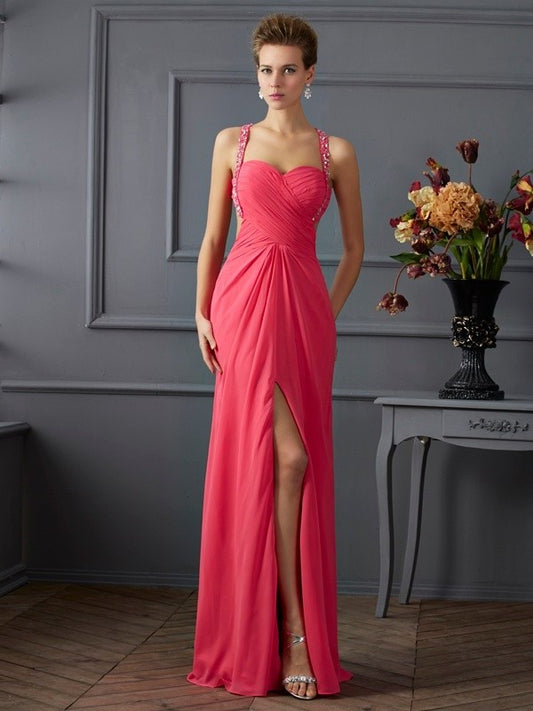 Empire Sweetheart Ruffles Sleeveless Long Chiffon Dresses