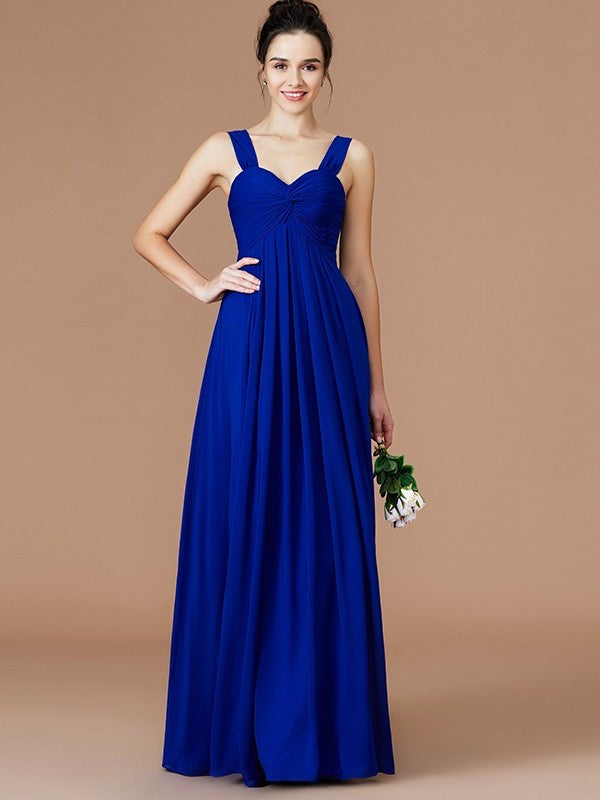 Sweetheart Floor-Length Ruched Empire Sleeveless Chiffon Bridesmaid Dresses