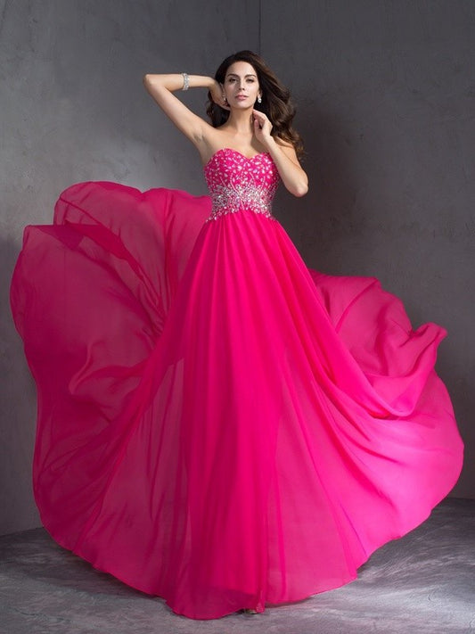 Sleeveless Beading Sweetheart A-Line/Princess Long Chiffon Dresses