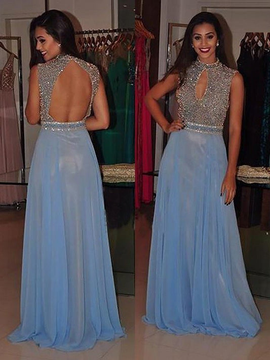 Neck Sleeveless Train Sweep/Brush High A-Line/Princess Beading Chiffon Dresses