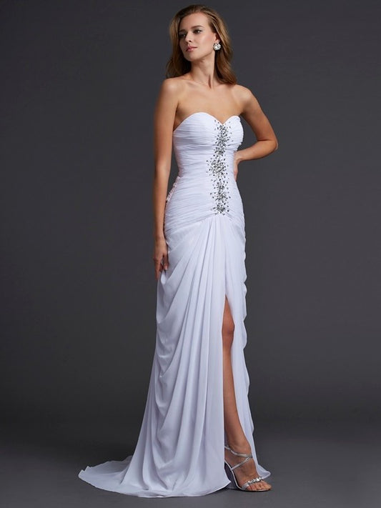 Sweetheart Sleeveless Long Sheath/Column Beading Chiffon Dresses