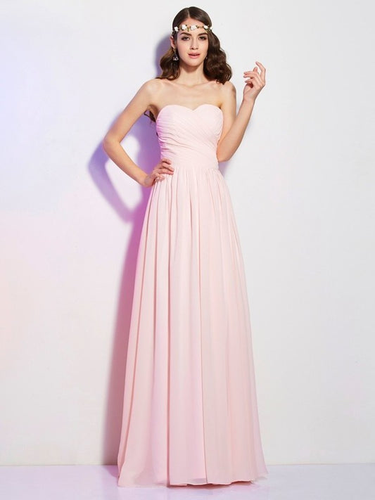 Long A-Line/Princess Pleats Sleeveless Sweetheart Chiffon Bridesmaid Dresses