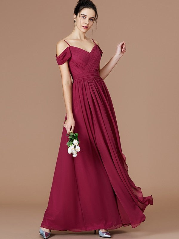 A-Line/Princess Ruched Off-the-Shoulder Sleeveless Floor-Length Chiffon Bridesmaid Dresses