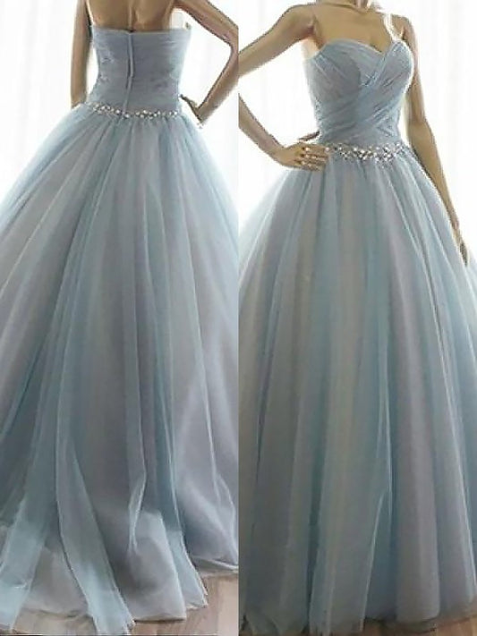 Ball Gown Beading Sleeveless Sweetheart Floor-Length Tulle Dresses